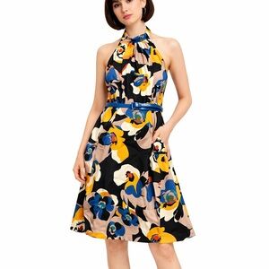 Jessica Simpson women’s midi dress | halter retro dress w/ pockets & belt Sz 6